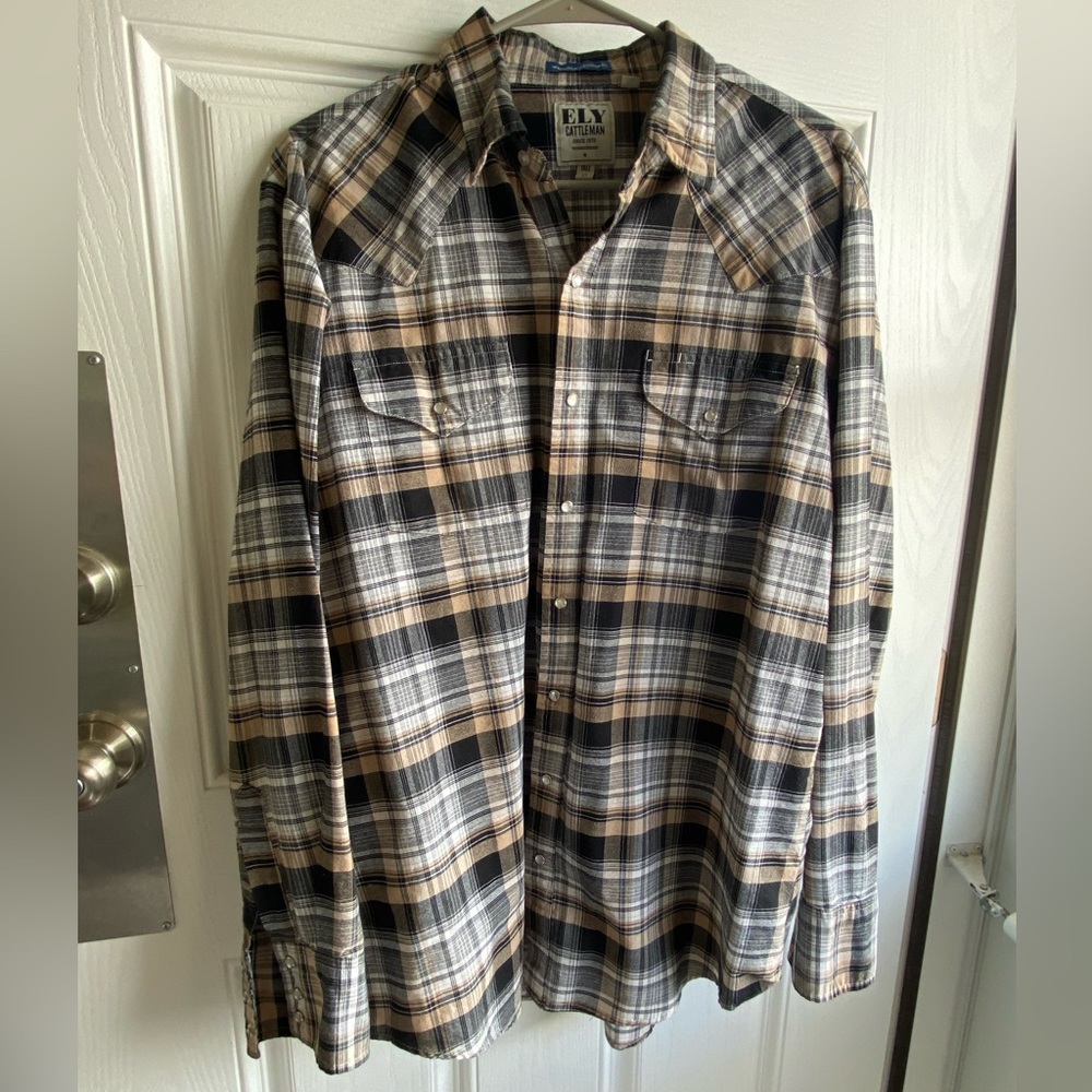 Men's Ely Cattleman Long Sleeve Textured Plaid Western Snap Shirt